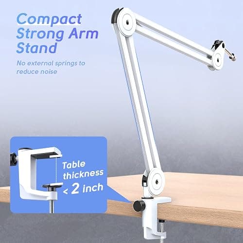 FIFINE Microphone Boom Arm Stand, Metal Heavy Duty Mic Stand, Scissor Suspension Adjustable Boom Arm for Podcast Recording Streaming Gaming, with Desk Clamp, 5/8" Screw, Cable Ties-BM63 White thumbnail 5