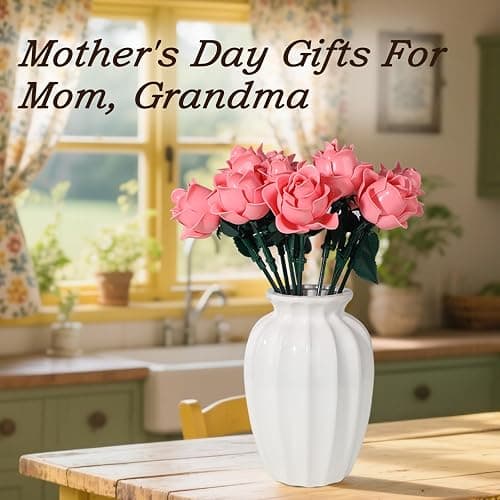 HAYXUN for Mom, 12 Pink Roses Building Blocks Bouquet Set (585 PCS), Botanical Building Set, Everlasting Floral Home Decor, Mother‘s Gift for Grandma, Wife, Women thumbnail 7