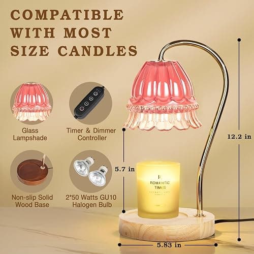 Flower Candle Warmer Lamp with Timer, Wax Warmer, Height Adjustable, Birthday Gifts for Women, Mom, Sister, Candle Lamp Warmer Christmas Gifts, Electric Dimmable Candle Warmer, Vintage Home Decor thumbnail 3