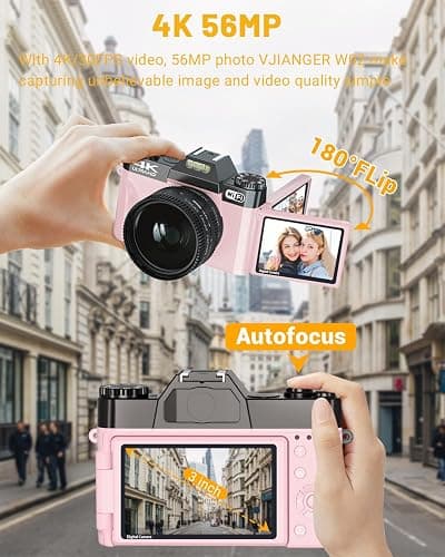 VJIANGER 4K Digital Camera, Vlogging Camera with WiFi & Flip Screen | 16X zoom, 52mm lens, flip screen for YouTube, travel and beginners, includes 32GB SD card thumbnail 3