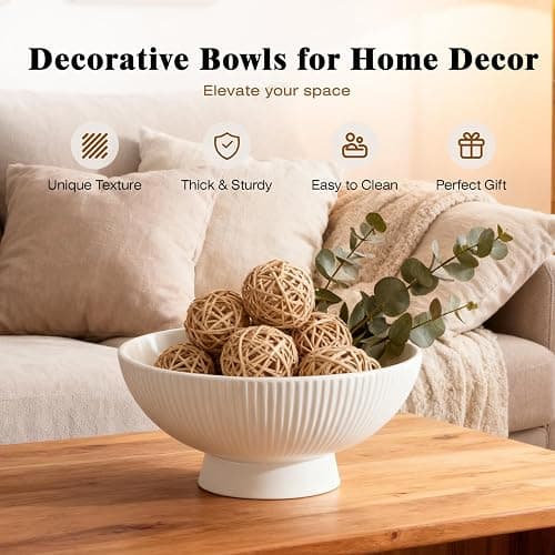 White Ceramic 8 Inch Small Decorative Bowl Fruit Bowl for Kitchen Counter Modern Pedestal Footed Centerpiece Bowl for Coffee Table & Home Decor Fall Catch-All Bowl for Key, Candy thumbnail 3