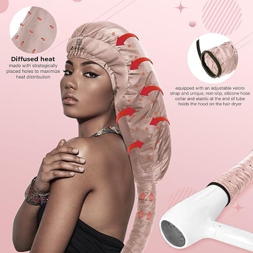 Bonnet Hair Dryer Attachment - Bonnet Hood Dryer with Headband That Reduces Heat Around Ears and Neck, Use for Hair Styling, Hair Drying, Curling and Deep Conditioning (Extended Version, Pink) thumbnail 3