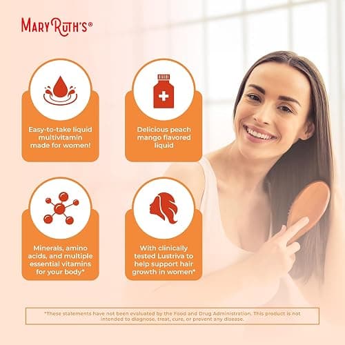 MaryRuth Organics Liquid Multivitamin+Hair Growth | Biotin 10000mcg | Lustriva Hair Growth Supplement | Clinically Tested in Women for Thicker Hair&Facial Wrinkle | Skin Care | Ages 18+ | 15.22 Fl Oz thumbnail 6