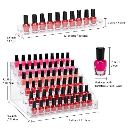 AumVum 6-Tier Nail Polish Organizer Rack, Acrylic Display Stand Holder for Nail Paint, Tattoo ink, Essential Oil, Sunglasses Storage for Salon Vanity Table, Home Decor, Holds 72 Bottles thumbnail 2