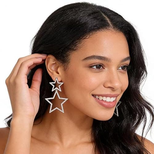 Ymimanchil Star Earrings for Women Silver Star Earrings Dangle Rhinestone Star Stud Earrings Rhinestone Big Star Dangle Earrings thumbnail 4