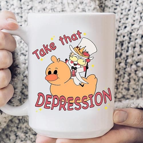 Take That Depression Hazbin Hotel White Ceramic Mug USA Decorated Funny Sayings Gift Mug for Women, Men, or Co-worker - Image 1