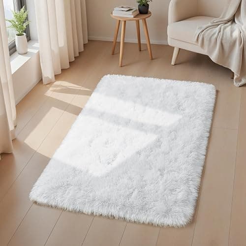 Macgace Small Throw Rugs for Bedroom, 2x3 White Mini Non-Slip Area Rug, Super Soft Plush Fluffy Carpet Modern Home Decor Aesthetic for Entryway Entrance Nursery Kids Room Dorm Office - White - 2x3 Feet thumbnail 3