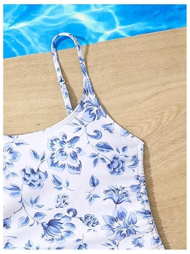 Milumia Girl's Floral One Piece Swimsuit Bow Tie Side Spaghetti Strap Bathing Suit thumbnail 2