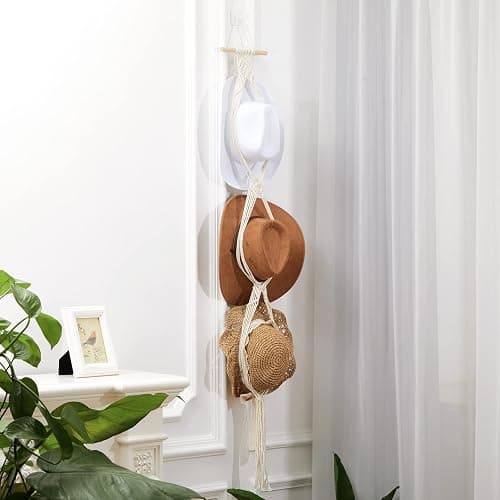 Yulejo Macrame Hat Hangers Boho Hat Rack for Wall Western Cowboy Hanging Organizer for Door Wall Room Bedroom thumbnail 5