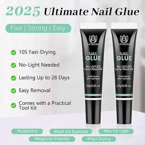 Nail Glue for Press Ons, 10s Fast-Drying No U V Light Needed - Upgrade Super Strong Semi Solid Nail Glue Last Up to 28+ Days & Easy to Remove, 10g*2 High Capacity Suitable for Fake & Acrylic Nail Tips thumbnail 2