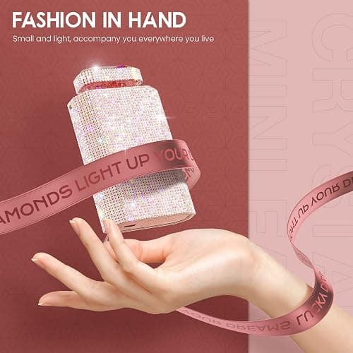 Bling Handheld Personal Fan, Rechargeable with 3 Speeds, Crystal Pull-out Portable Cooling Fan for Girls, Women - Pink Rhinestones thumbnail 3