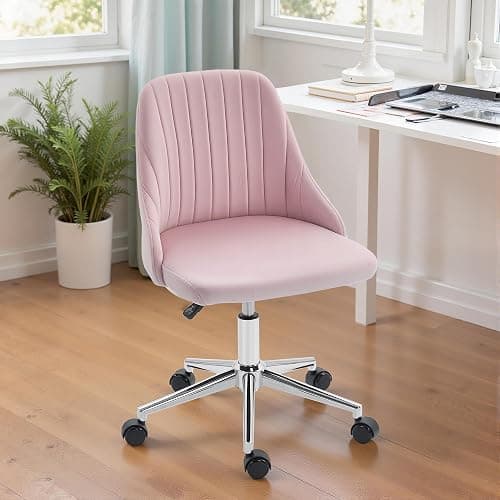 Vinsetto Vanity Chair for Makeup, Velvet Comfy Office Chair with Adjustable Height, Swivel Wheels, Pink thumbnail 9