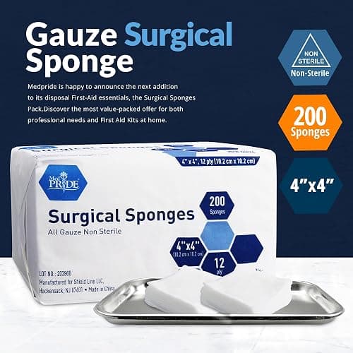 MED PRIDE 4”x 4” Gauze, 200 Surgical Sponges 12-ply Extra Absorbent | All-Gauze, Non-Sterile| Great for Wound Dressing, Prepping, Scrubbing & Cleaning| Essential First-Aid thumbnail 2