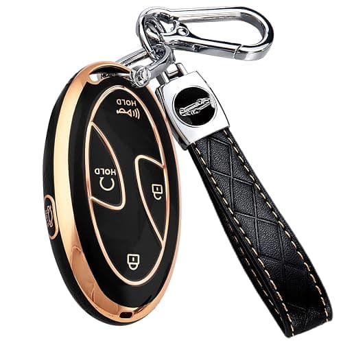5 Buttons Compatible with Hyundai Key Fob Cover Accessories, Fits for Elanrtra Sonata Ioniq Santa Fe Santa Cruz KONA Tucson, Soft TPU Key Case with Leather Keychain (Black-Gold) - Image 1