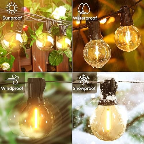 OHLUX Outdoor String Lights, 55FT Shatterproof LED Patio Lights with 26 Dimmable Plastic G40 Bulbs, 2200K Waterproof Connectable Hanging String for Backyard, Cafe, Porch, Deck, E12 Base thumbnail 3