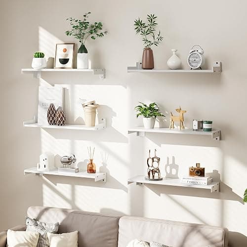 FNBAR Floating Shelves for Wall, Shelves for Decor Storage,6Pcs 16'',White | Wall Mounted Wood Shelf for Bedroom, Living Room, Bathroom, Kitchen,Nursery, RoomLong Picture Ledge Shelves. thumbnail 9
