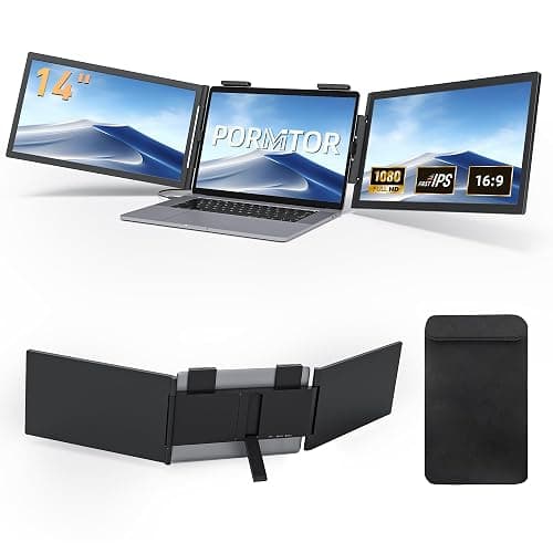 Pornitor Laptop Screen Extender, 14’’ FHD 1080P Triple Portable Monitor for Laptop with Ultra-Slim IPS Display, USB-C Plug and Play Multi Screen Attachment for 14"-16.5" Laptops - Image 1