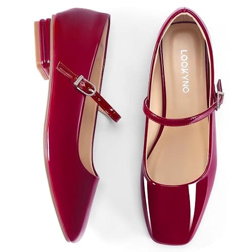 Lookyno Mary Jane Shoes Women Square Toe Mary Jane Flats Casual Ballet Flats with Ankle Strap Dressy Comfortable thumbnail 3