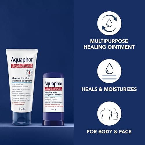 Aquaphor Skin Essentials Routine, Gift Set for All Skin Types, Includes Healing Ointment, Lip Balm, and Healing Balm Stick, 3-Piece Skincare Set thumbnail 4
