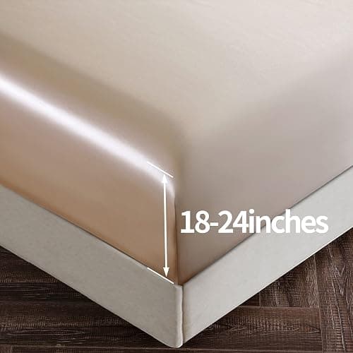 SiinvdaBZX 4Pcs Extra Deep Pocket Satin Sheet Set Queen Size, Ultra Silky Soft Beige Satin Queen Bed Sheets Deep Fitted Sheet Set Fits 18-24 Inch Deep Pocket Mattress thumbnail 3