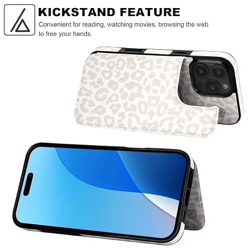 HAOPINSH for iPhone 16 Pro Max Case Wallet with Card Holder, White Leopard Cheetah Pattern Back Flip Folio PU Leather Kickstand Card Slots Case for Women Girls, Double Magnetic Clasp Shockproof 6.9" thumbnail 5