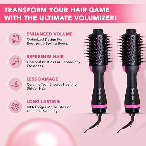 Hair Sensation Pro Blow Dryer Brush, 4 in 1 Styling Tools with ION Generator and Ceramic Coating for Fast Drying Hair Types, Pink thumbnail 8