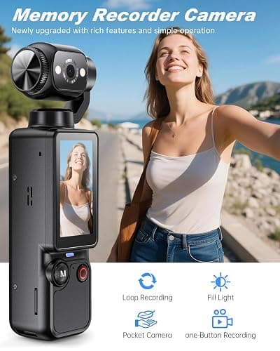 CGXUED Vlogging Camera with 180° Rotating Lens, Pocket Body Camera with Audio & Video Recording, 7-Hour Battery, Handheld POV Cameras with 32GB Card, Easy One-Button Recording for Travel(Black) thumbnail 2