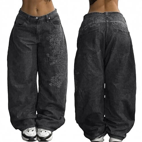 EMMIOL Women Boyfriends Hip Hop 90s Vintage Baggy Jeans Loose Denim Pants Mid Waist Jeans - Image 1