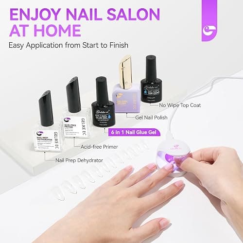 Gelike ec Nagelkleber Für Kunstnägel 6 in 1Clear Extra Stark Nail Glue Für Press On Nail Glue Gel For Nail Tips Nagelkleber Gel Für Fake Nails-Brauchen Ausharten Unter UV Nagellampe 8ML thumbnail 8
