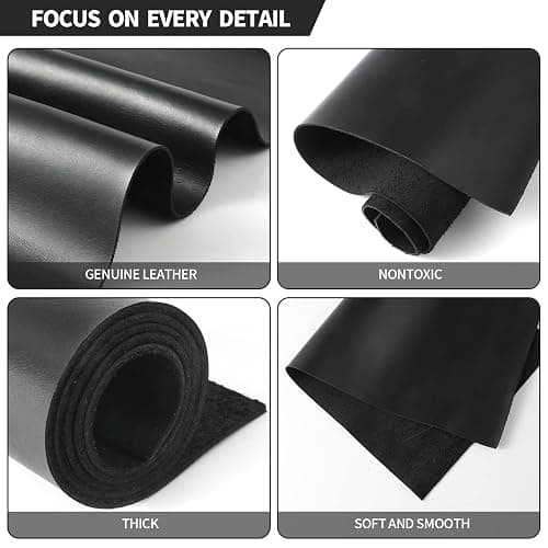 RingSun Genuine Leather Sheets for Leather Craft (2mm), Full Grain Leather for Tooling Craft Sewing(10''X10'', Black) thumbnail 5