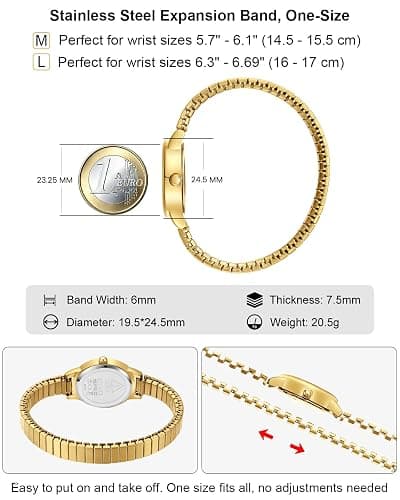 CIVO Vintage Armbanduhr Damen Klein: Oval Gehäuse Römisches Zifferblatt | Zarte Elegante Damenuhr mit Elastisches Armband Edelstahl Analog - Geschenk für Frauen Jahrestage Weihnachten 2 Größen (M/L) thumbnail 5