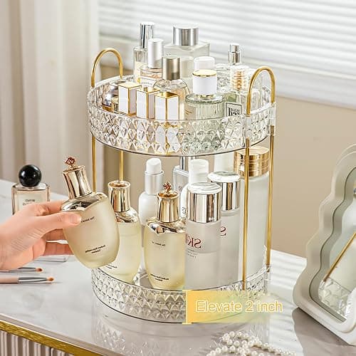 Rotating Makeup Organizer for Vanity, 2 Tier Perfume Skincare Storage for Women, Bathroom Counter Organizer, 360 Spinning Cosmetic Holder for Dresser Countertop, Clear thumbnail 5