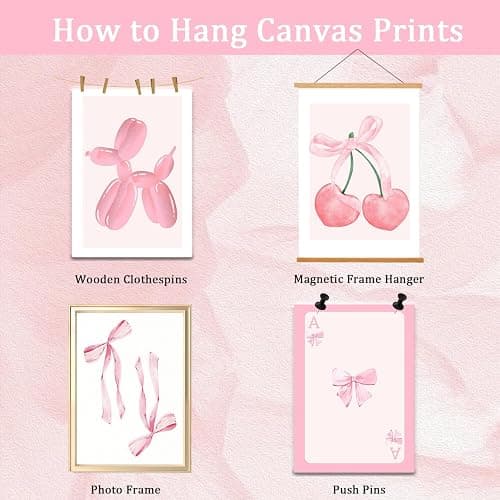 Onperpoe 4 Pink Posters Set Canvas Wall Art Preppy Room Decor Aesthetic Bow Cherry Balloon Puppy Poker Poster Wall Art Aesthetic Posters Coquette Room Decor (Pink Cherry) thumbnail 2
