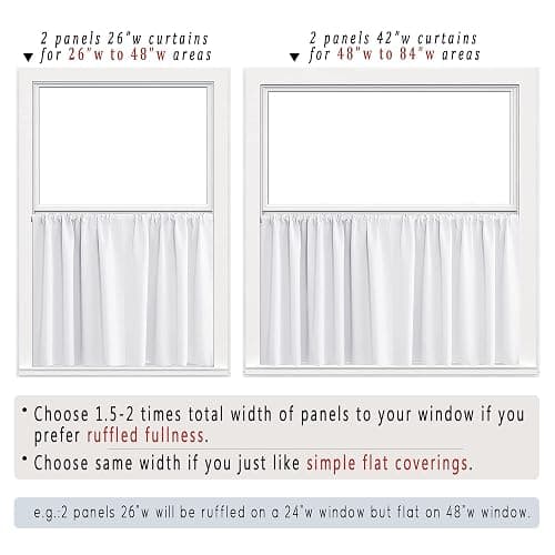 White Short Kitchen Curtains 24 Inch Length Blackout Rod Pocket Darkening Thermal Insulated Privacy Window Treatment Small Camper Curtain Drapes for Bathroom Travel RV (2 Panels, 42 by 24 Inches) thumbnail 3