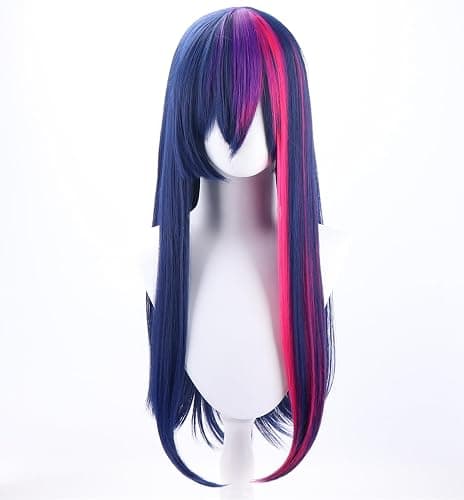 COSPLAZA 70cm Long Straight Deep Blue Pink Mixed Adult Anime Cosplay Costume Wigs thumbnail 2