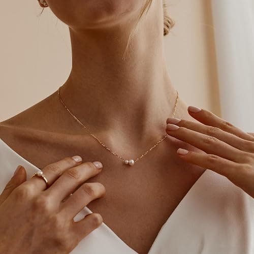 Treasure Bender Gold Pearl Necklaces for Women Trendy 14k Gold Plated Dainty Necklace Simple Pearl Drop Single Charm Pendant Necklace Women's Jewelry Best Friend Birthday Gifts Gold Jewelry for Women thumbnail 8