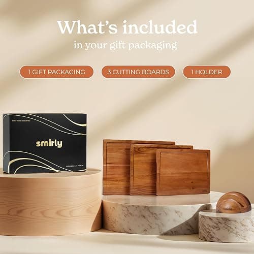 SMIRLY Wood Cutting Boards for Kitchen Wooden Chopping Board Set Reversible with Deep Juice Grooves Grip Handles, Large Charcuterie Tray, Ideal for Chopping Meat Vegetables Teak Wood, 3Pcs with Holder thumbnail 6