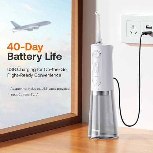 Bitvae Water Dental Flosser for Teeth, Rechargeable Water Teeth Cleaner Picks, 3 Modes 5 Intensities, IPX7 Waterproof, Oral Irrigator USB Cordless Water Dental Picks for Cleaning - Frost White thumbnail 6