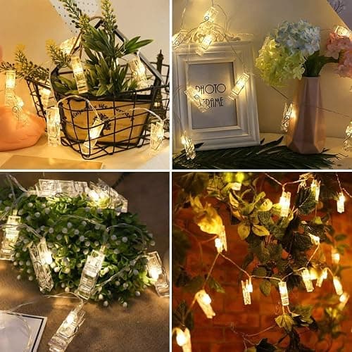 Dopheuor Photo Clip String Lights LED Battery Operated Starry Fairy Copper String Lights with Clips Warm White for Pictures Bedroom Wall Patio Halloween Thanksgiving Christmas Party Wedding Décor thumbnail 7