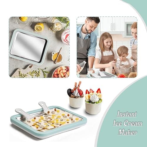 Rolled Ice Cream Maker, Instant Ice Cream Maker, Instant Gelato Pan/Roll, Homemade DIY for Fun Parent-Child Activities Families Mint Green - Mint Green thumbnail 7