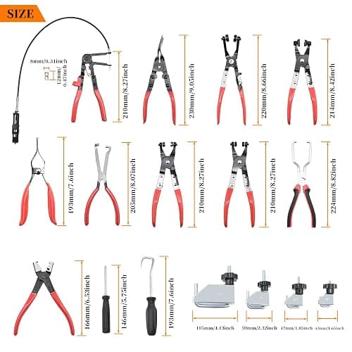 Yuesstloo 16 Pcs Hose Clamp Pliers Set, Hose Clamp Removal and Installation Tool with Long Flexible Plier & Electrical Disconnect Pliers for Automotive Coolant Radiator Heater, Water Hoses, Fuel Lines thumbnail 2