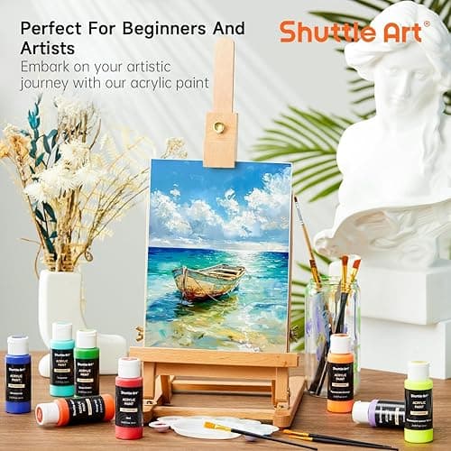Shuttle Art 80 Colors Acrylic Paint, Acrylic Paint set with 12 Paint Brushes, 2oz/60ml Bottles, Rich Pigmented, Premium Paints for Artists, Beginners and Kids on Canvas Rocks Wood Ceramic thumbnail 6
