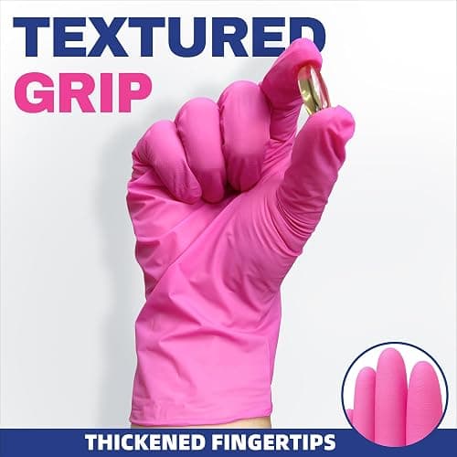 Beastek Nitrile Disposable Exam Gloves, 4Mil 100Ct Powder-Free Latex-Free Food-Safe for Cooking Medical Esthetician, Hot Pink thumbnail 3