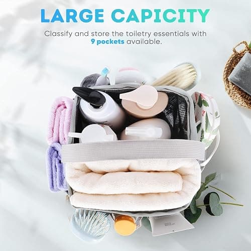 EUDELE Mesh Shower Caddy Portable for College Dorm Room Essentials with 8-Pocket Large Capacity for Beach,Swimming,Gym-Grey - Black-Grey thumbnail 2