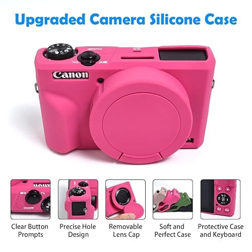 Camera Case for Canon Powershot G7 X Mark III Digital Camera, Silicone Soft Camera Case with Button Marker Removable Lens Cover Protective Body Skin for Canon G7X III DSLR Camera Rose thumbnail 3