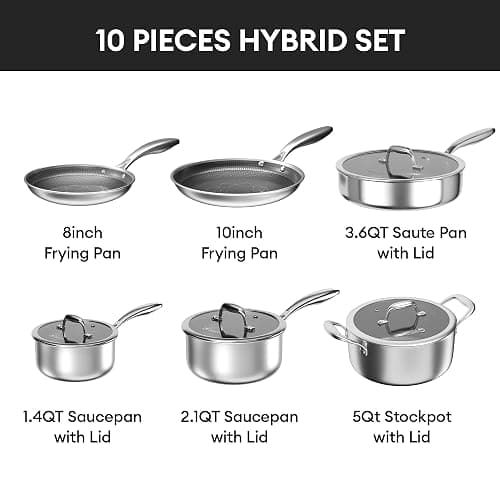 COOKER KING Stainless Steel Cookware Set, Pots and Pans Set Non Stick, Hybrid Ceramic Cookware,Non-Stick Frying Pans, Saucepans, Saute Pan & Stock Pot, Non-Toxic, Oven Safe, Induction Compatible thumbnail 5