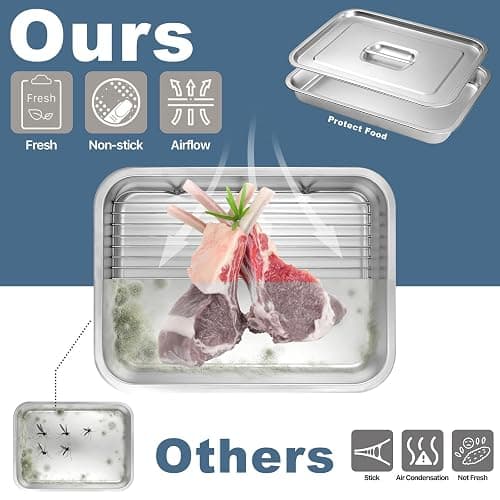 YJHOLE Grilling Prep and Serve Trays,Stainless Steel Large Capacity Food Prep Trays with Lid, Cutting Board Cooling Rack Food Tongs and Cleaning Brush,BBQ Accessories Gift thumbnail 3