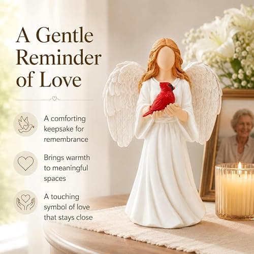 Cardinal Remembrance Figurine, Angel Girl with Cardinal Bird Statue, High-Precision Sculpted Memorial Gift, Symbol of Love, Hope & Protection, Serenity Sympathy Gift for Loss of Loved One (B) thumbnail 6