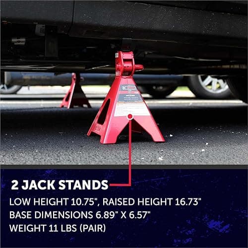 K Tool International 63097A 2 Ton Automotive Trolley Floor Jack with Jack Stands for Garages, Repair Shops, and DIY, 4,000 lbs. Capacity, Hydraulic Lifting Range 5-1/8" to 13", Heavy Duty Steel, Red thumbnail 7