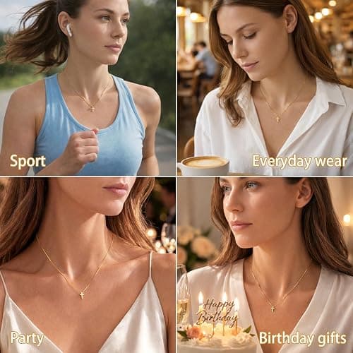 Poxtex Cross Necklace for Women Teen Girls, Dainty 14K Gold Silver Plated Cross Choker Jewelry Non Tarnish Waterproof Cute Simple Small Necklace Christian Baptism Religious Faith Jewelry Gifts thumbnail 5